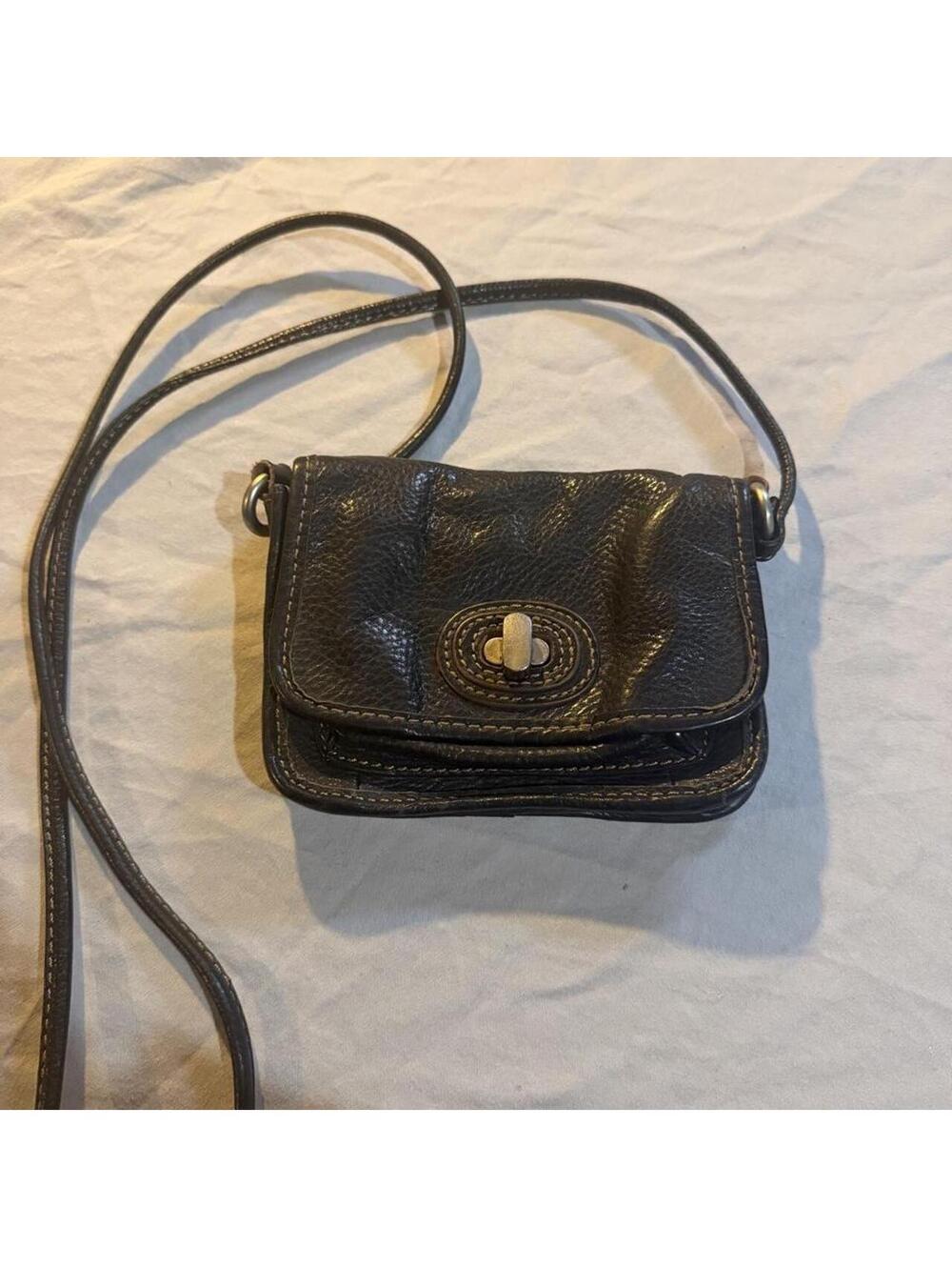 Fossil Black Leather Crossbody Bag with Turn Lock Closure